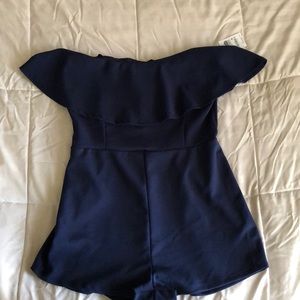 Strapless dark navy blue romper